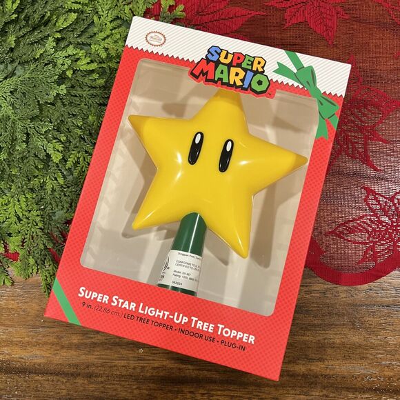 Super Mario Star Light Up LED 9” Christmas Tree Topper Top Plug In Yellow Corded - Picture 1 of 11